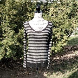 ANTHROPOLOGIE ▪︎ Women's Ella Moss Scoopneck Striped Top w/ Shimmery Hem, Size S